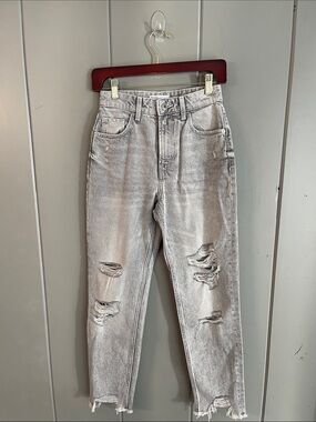 Bershka Olivia Jeans gray Denim size 2 High Waist Distressed Y2K Utility Chic